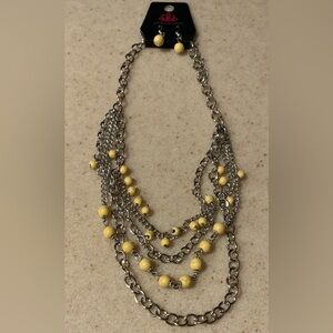 Paparazzi Silver and Yellow Multi-Layer Necklace